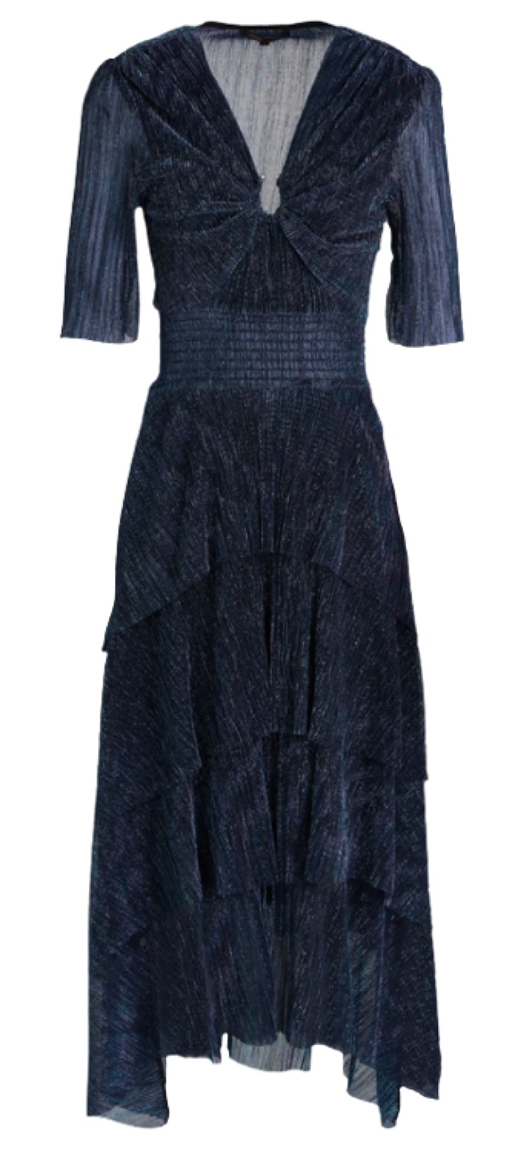 Maje Tiered Lamé Midi Dress