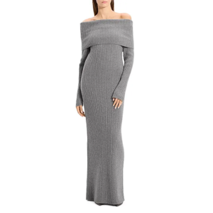Theory Off-The-Shoulder Ribbed Wool-Cashmere Maxi Dress