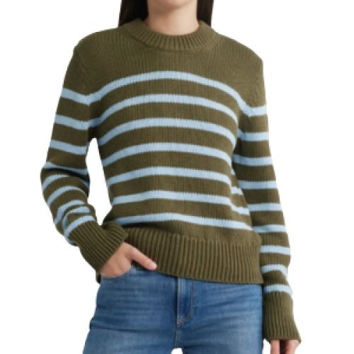 Rails Cotton Crewneck Sweater w/Stripes