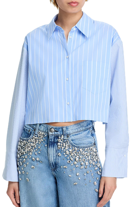 Alice & Olivia Cropped Striped Poplin Shirt
