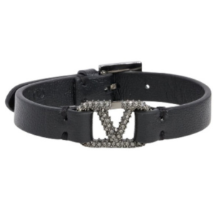 Valentino Garavani Vlogo Silver-Tone Leather & Crystal Bracelet