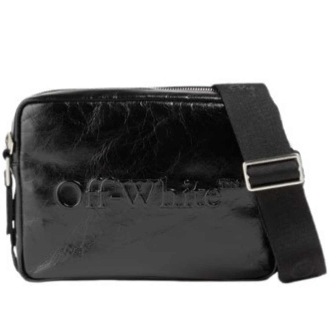 Off-White Embossed Cracked-Leather Messenger Bag