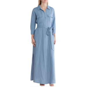 L'agence Cameron Belted Linen Blend Maxi Shirtdress
