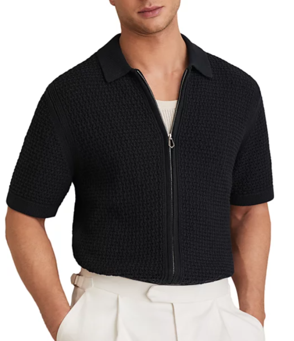 Reiss Comet Short Sleeved Zip Through Textured Shirt