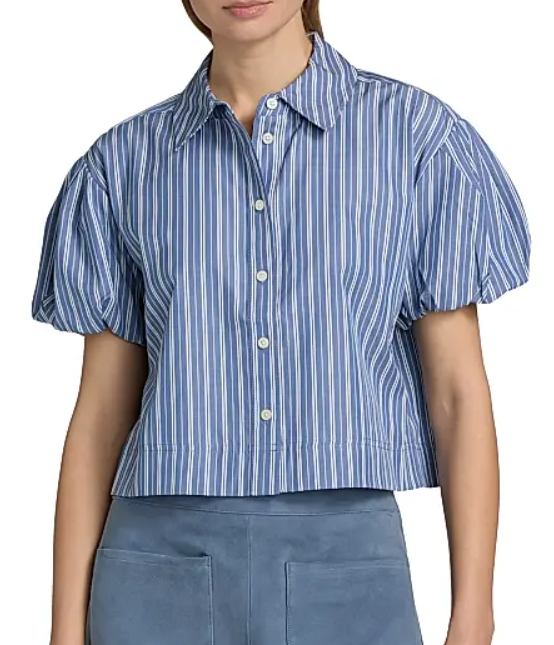 Tanya Taylor Elza Striped Puff-Sleeve Top