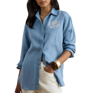 Lauren Ralph Lauren Women's Eyelet-Logo Collared Shirt