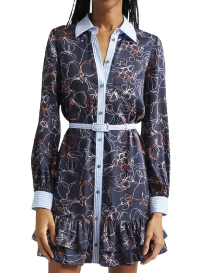Cinq A  Sept Malvia Floral Print Long Sleeve Shirtdress