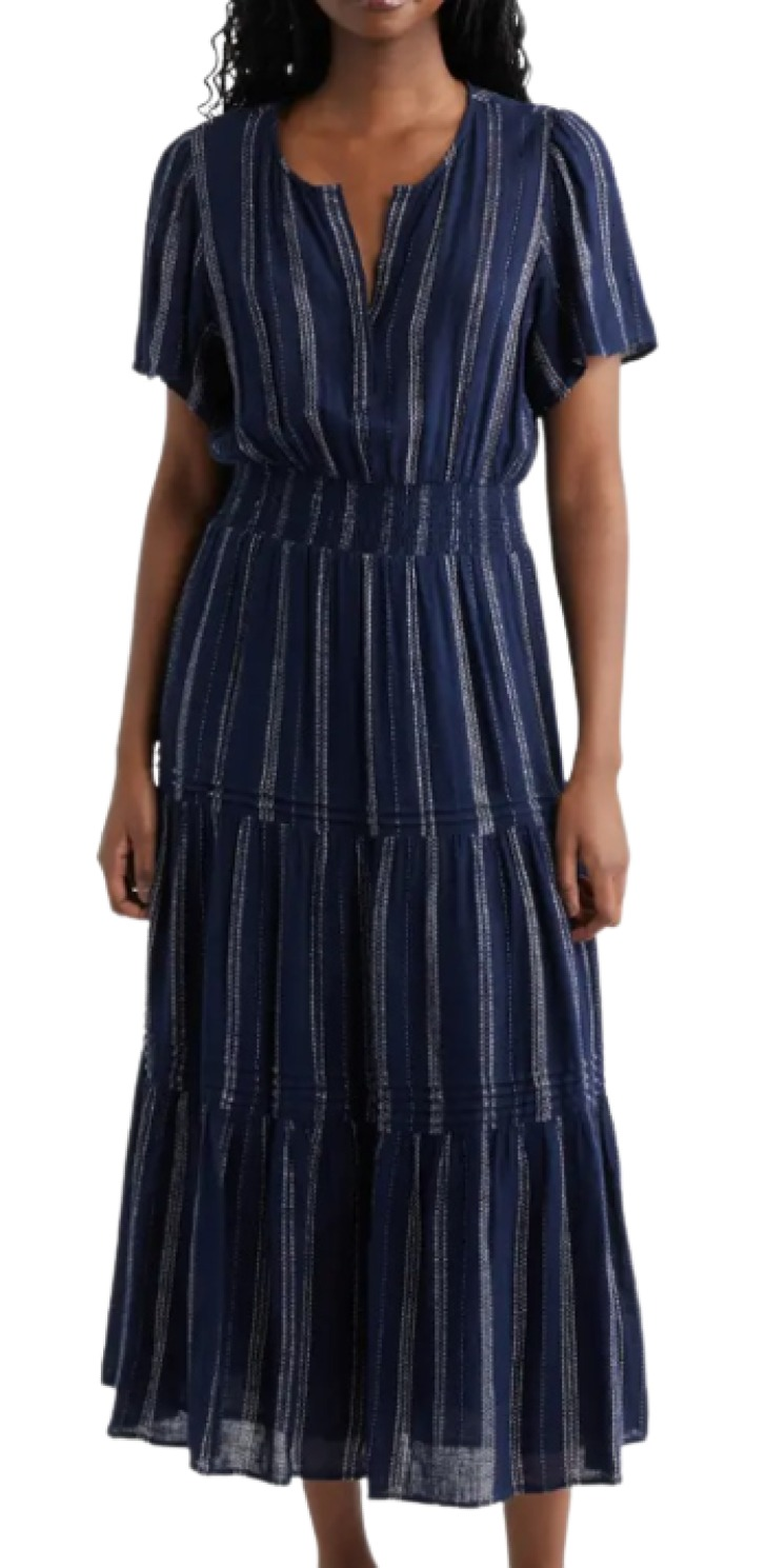 Rails Cannes Stripe Tiered Linen Blend Dress