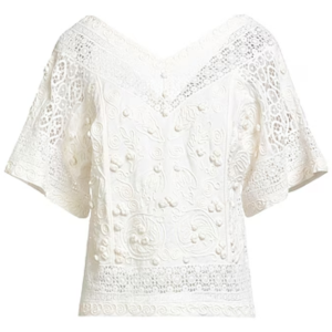 Tory Burch Lace V Neck Short Sleeve Top