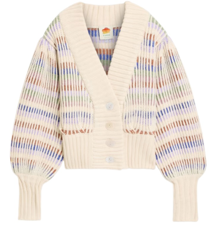 Farm Rio Striped Ribbed-Knit Cardigan
