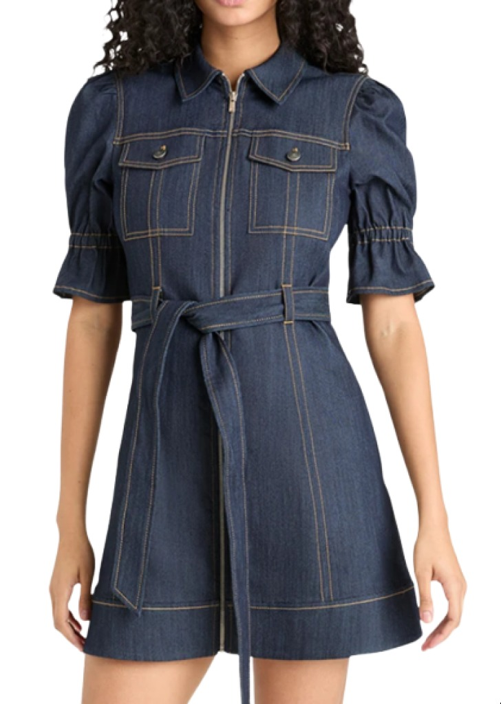 Cinq a Sept Holly Denim Puff-Sleeve Mini Dress