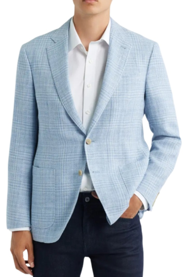 Canali Kei Trim Fit Plaid Linen & Wool Sport Coat