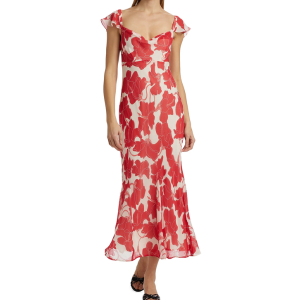 Rails Floral Chiffon Cowlneck Midi Dress