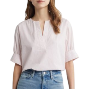 Frame Stripe Split Neck Organic Top
