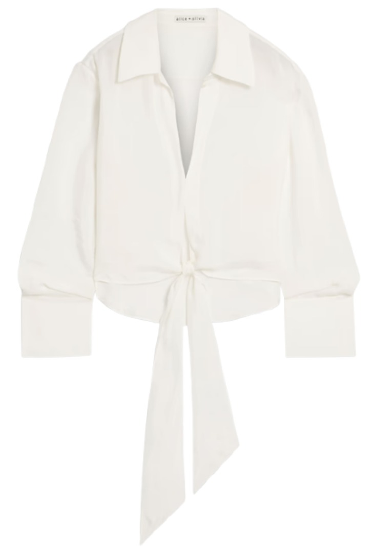 Alice + Olivia Hannon Tie-Front Cupro Shirt