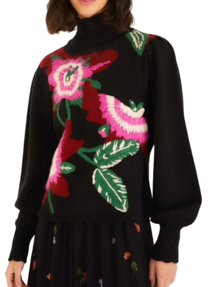 Farm Rio Colorful Flower Turtleneck Sweater