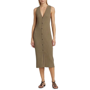 Vince Rib-Knit Button-Front Midi-Dress