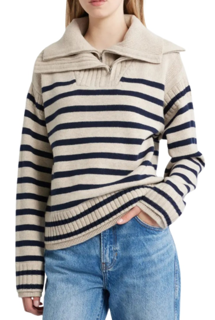 Rag & Bone Ilaria Stripe Half Zip Wool Pullover