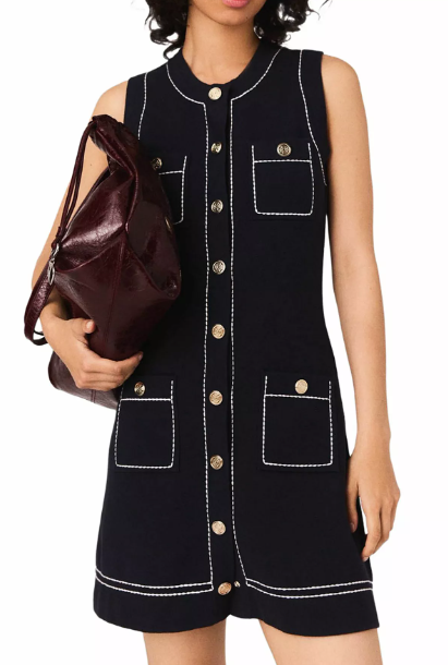 Maje Topstitched Knit Shift Dress