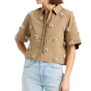 Simkhai Cropped Embellished Cotton-Blend Poplin Shirt