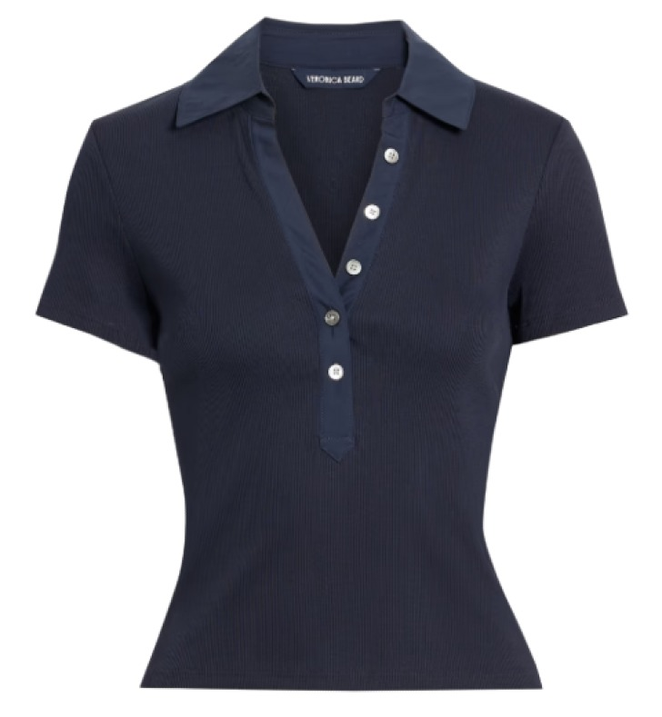 Veronica Beard Kearney Ribbed Pima Polo Shirt