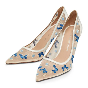 Stuart Weitzman Embroidered Cotton Leather Pumps