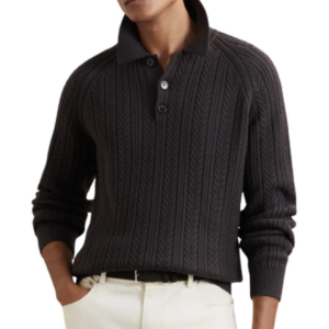 Reiss Evesham Cable Stitch Polo Sweater
