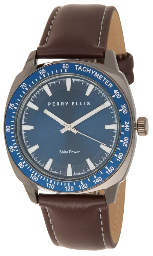 Perry Ellis Solar Powered 3-Hand Quartz Faux Leather Strap Watch