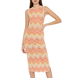 Milly Zigzag Striped Sleeveless Knit Midi Dress