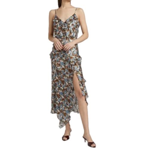 Veronica Beard Silk Floral Ruffle Midi Dress