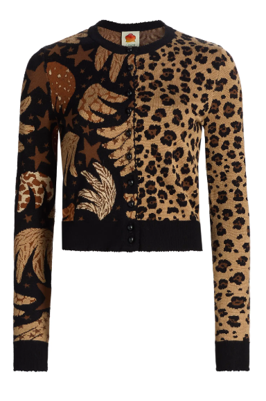 Farm Rio Banana Leopard Intarsia Knit Cardigan