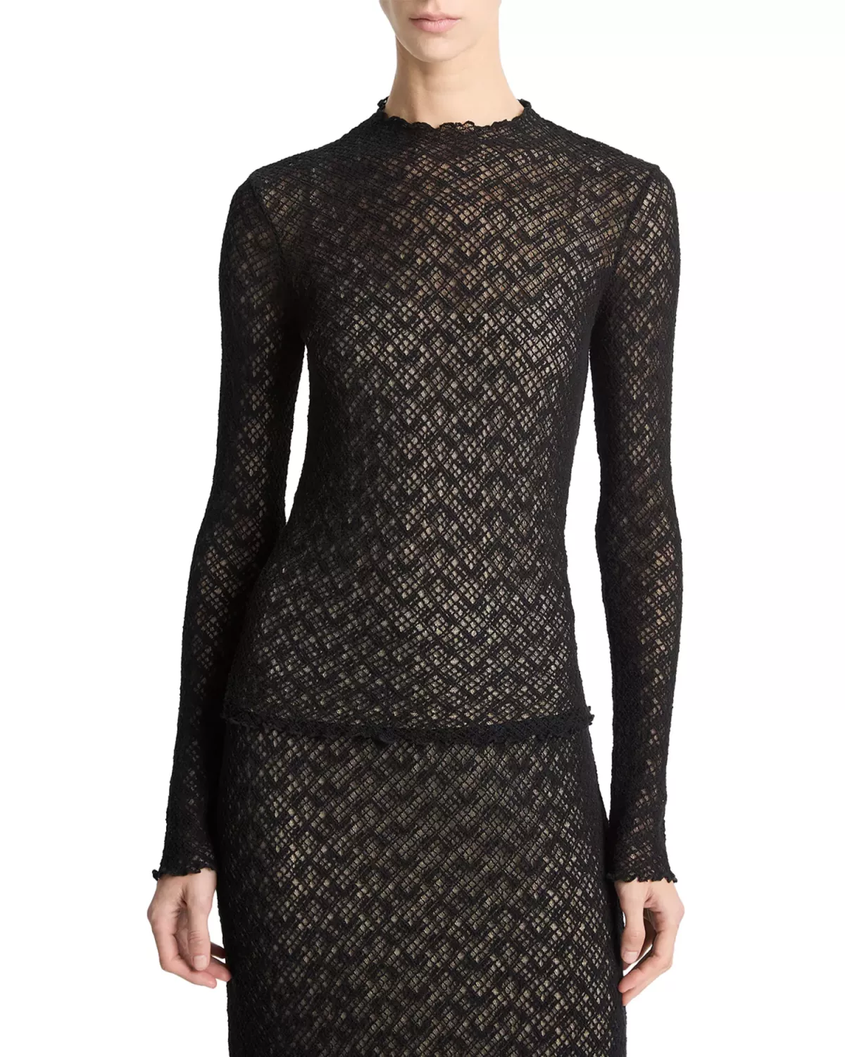 Vince Mock Neck Lace Top