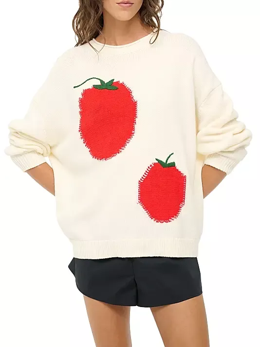 Staud Giada Tomato-Print Crewneck Sweater