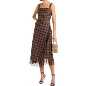 Oscar De La Renta Fringed Checked Midi Dress