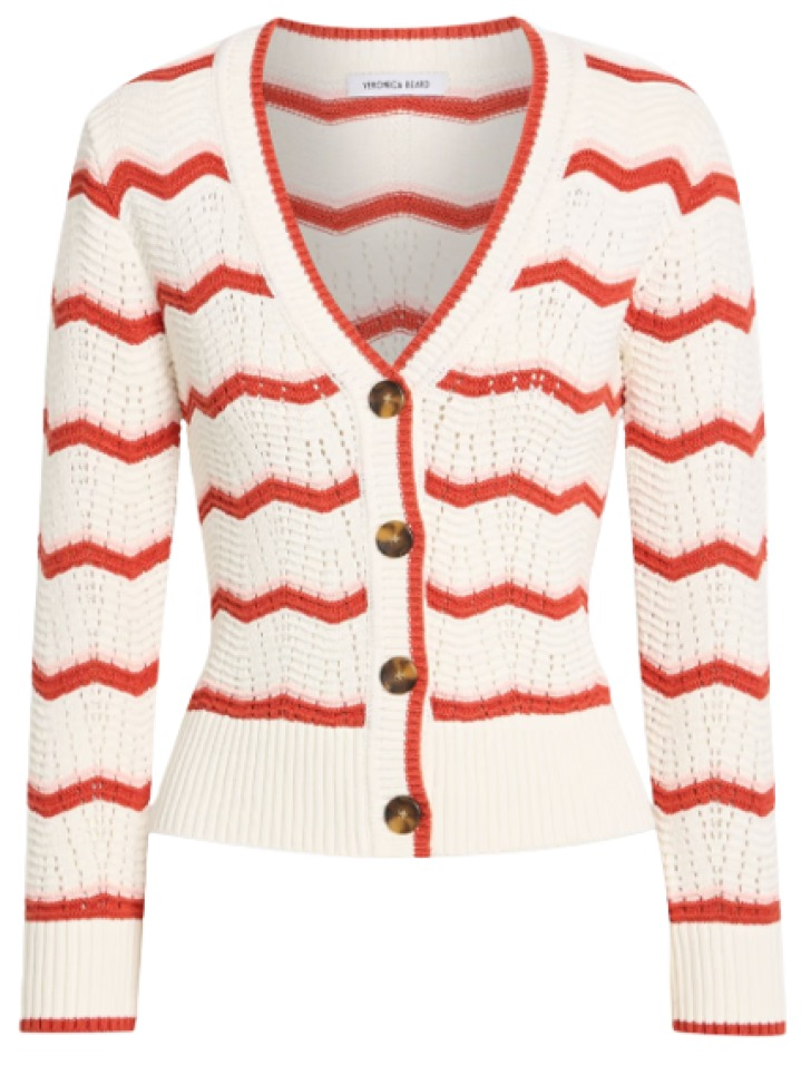 Veronica Beard Ansonia Striped Pointelle-Knit Cardigan