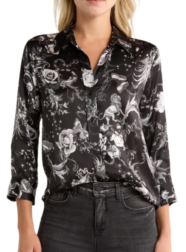 L'AGENCE Silk Floral Three Quarter Sleeve Shirt