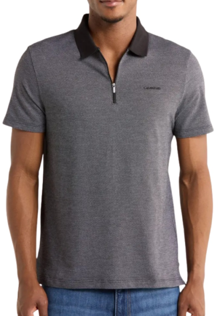 Calvin Klein Iconic Herringbone Cotton Zip Polo