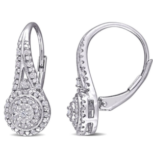 Nearly 1/2Ct Diamond Double Halo Leverback Hoop Earrings