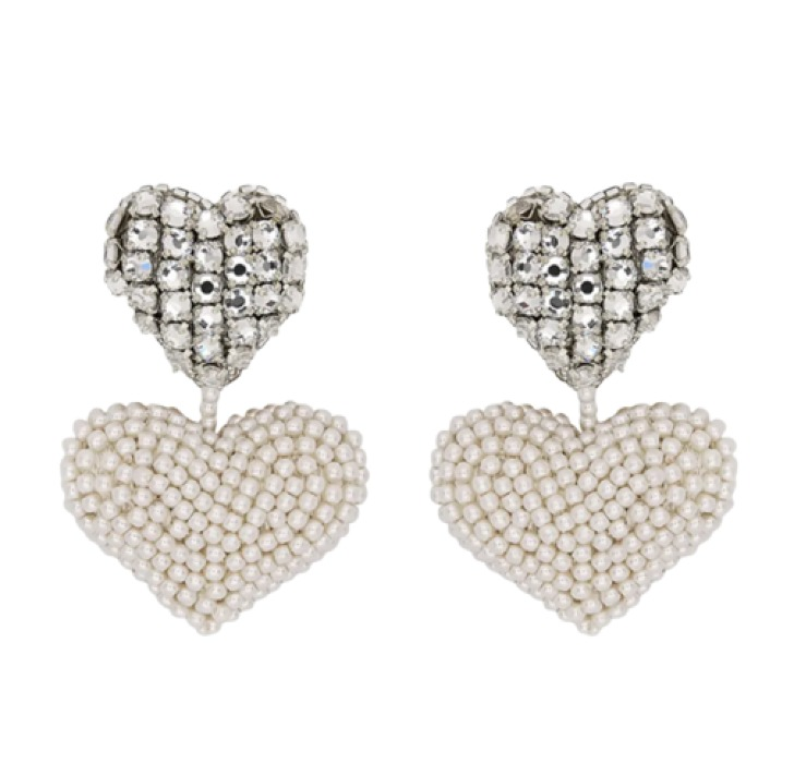 Oscar De La Renta Beaded Crystal Heart Earrings