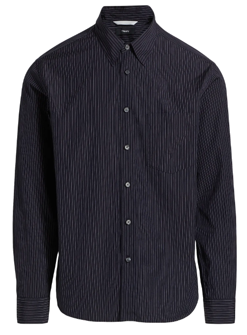 Theory Weekend Striped Cotton Poplin Button-Front Shirt