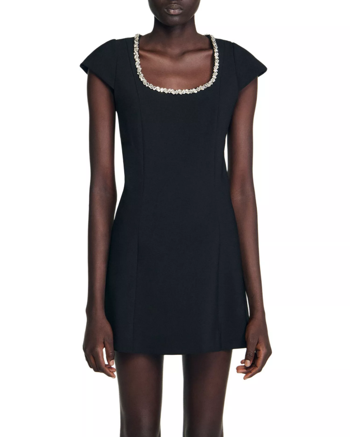 Sandro Short Dress w/Rhinestone Collar
