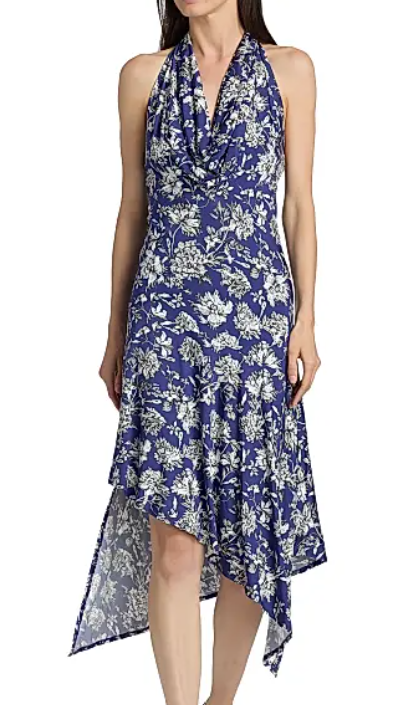 Alice + Olivia Dani Floral Asymmetric Midi-Dress