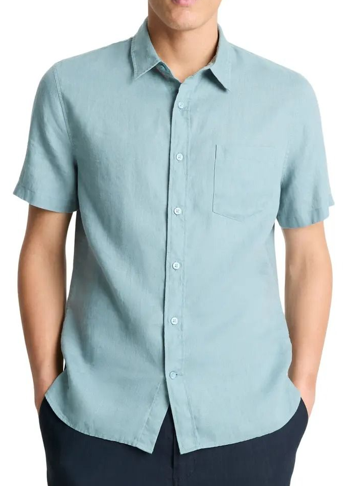 Vince Classic Fit Short Sleeve Linen Shirt