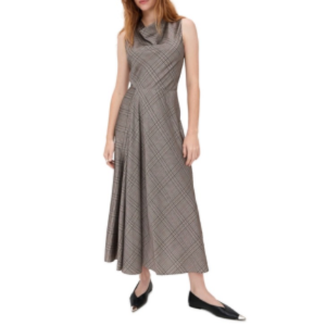 Vince Pressed Plaid Cowl Neck Dress