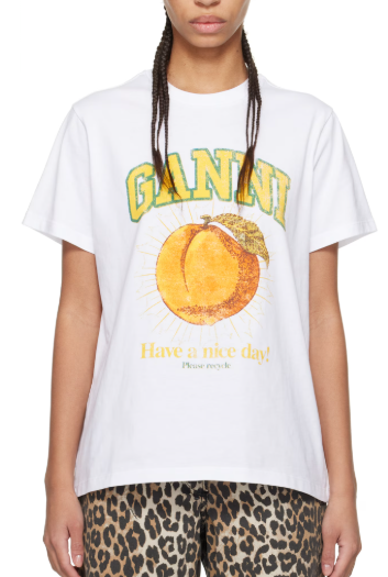 Ganni White Relaxed Peach T-Shirt