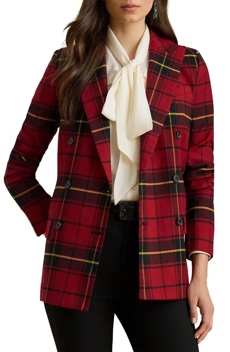 Ralph Lauren Plaid Double Breasted Wool Blend Blazer