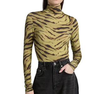 Ganni Tiger Stripe Jersey Turtleneck Top