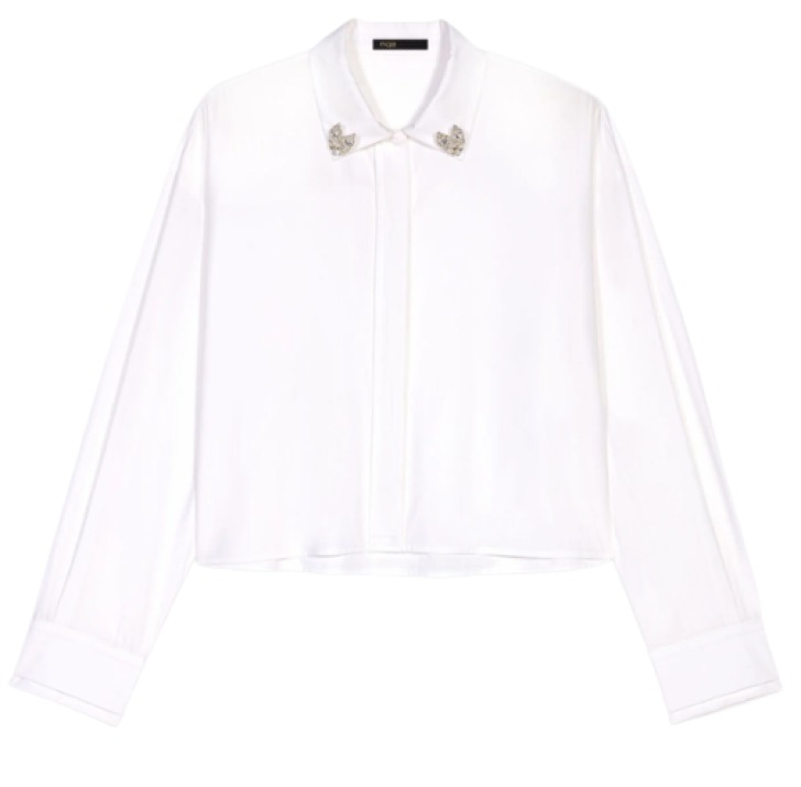 Maje Cropped Shirt w/Jewel Detail