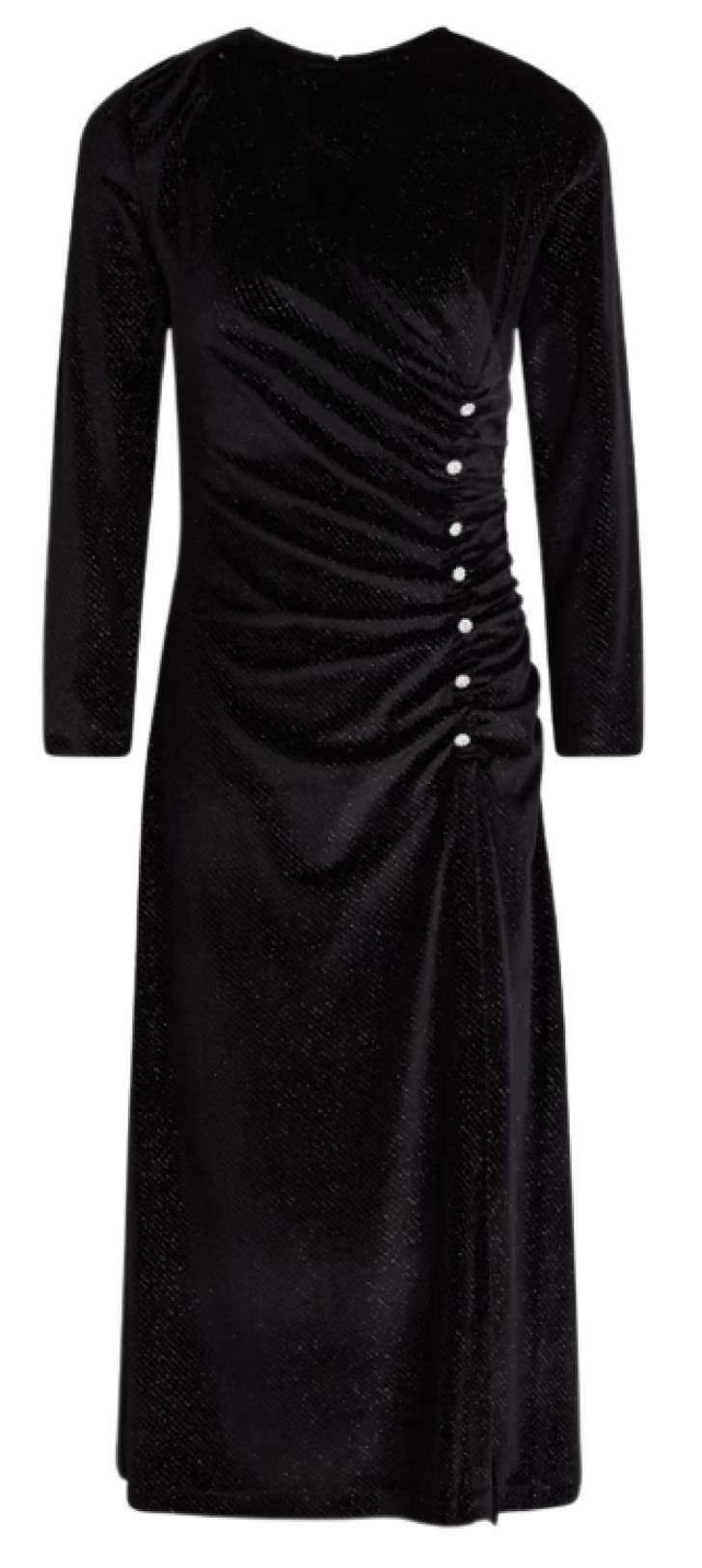 Sandro Crystal-Embellished Ruched Stretch-Velvet Midi Dress