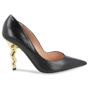 Love Moschino Gold Metal Sculpted Heel Leather Pumps